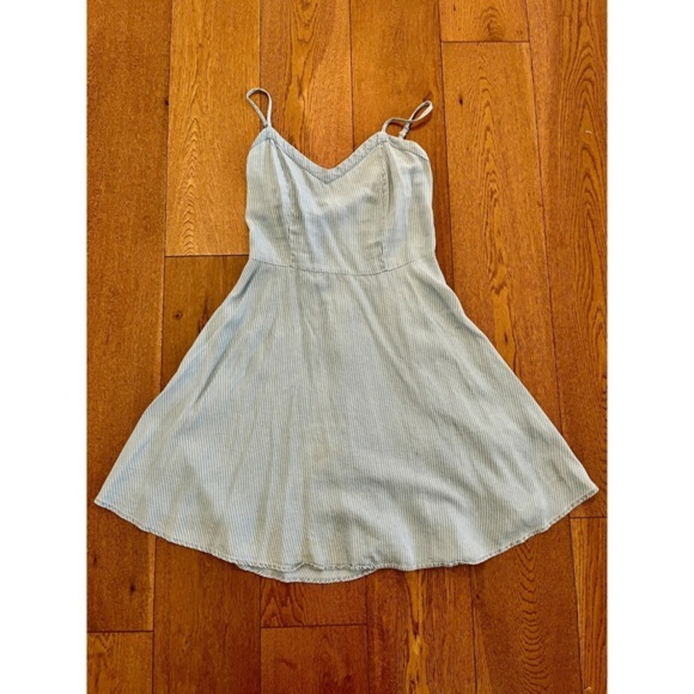 Striped Cami Sundress Light Blue White Smocked Back A Line Mini Summer Dress S - Picture 5 of 15